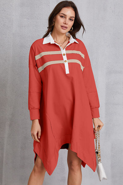 Half Button Handkerchief Hem Dress |1mrk.com