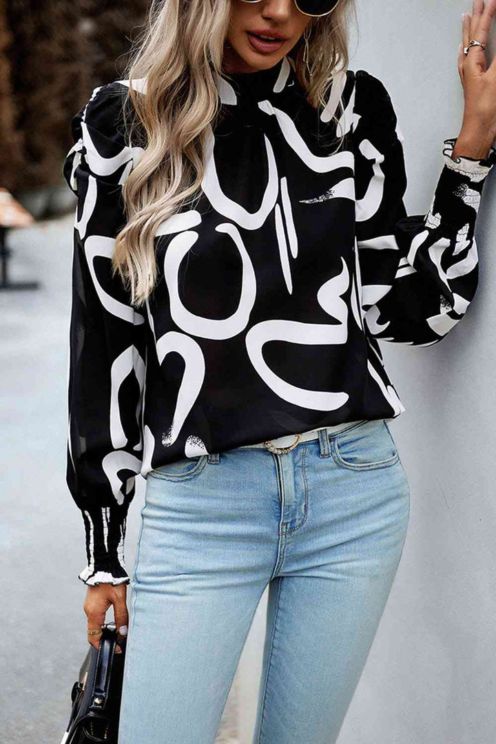 Printed Smocked Puff Sleeve Blouse | 1mrk.com