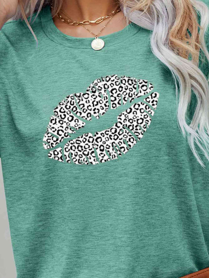 Leopard Lip Graphic Round Neck Tee | 1mrk.com