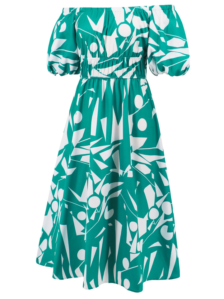 Printed Off-Shoulder Balloon Sleeve Dress | Trendsi