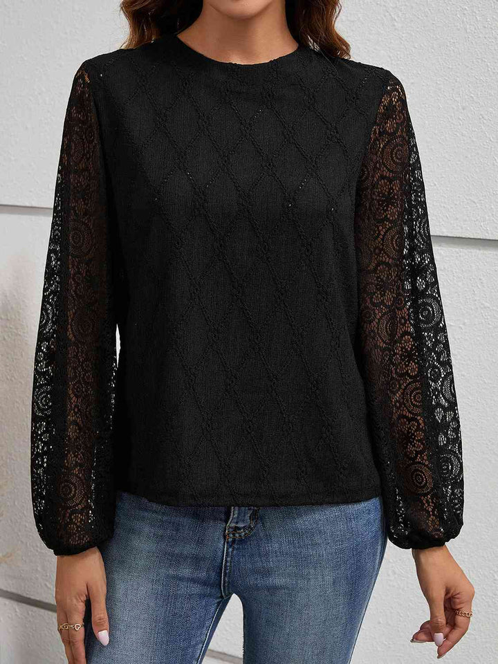 Round Neck Long Sleeve Blouse | 1mrk.com