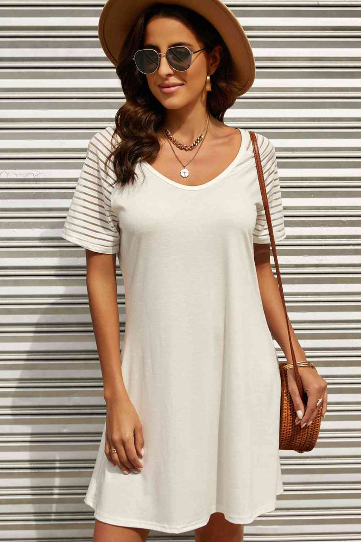 Sheer Striped Raglan Sleeve T-Shirt Dress |1mrk.com