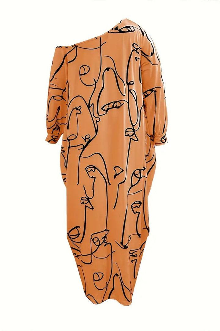 Printed Single Shoulder Lantern Sleeve Maxi Dress | Trendsi