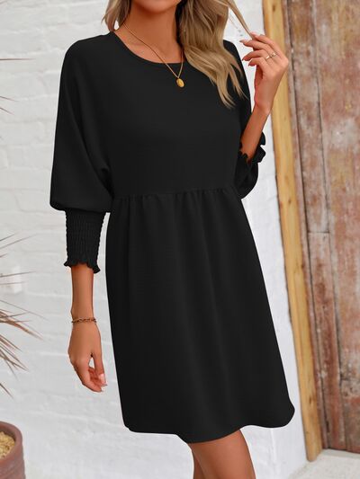 Round Neck Lantern Sleeve Mini Dress |1mrk.com