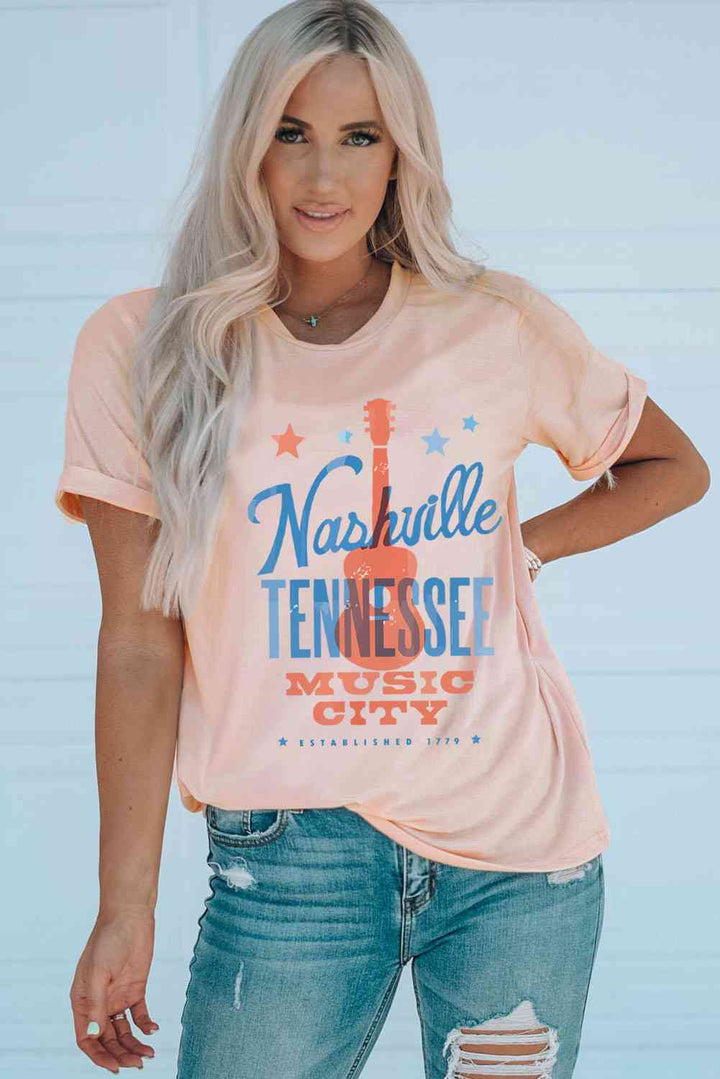 NASHVILLE TENNESSEE MUSIC CITY Cuffed Short Sleeve Tee | 1mrk.com