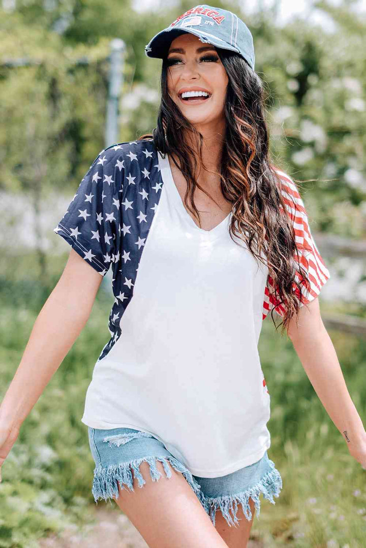 US Flag V-Neck Tee Shirt | 1mrk.com