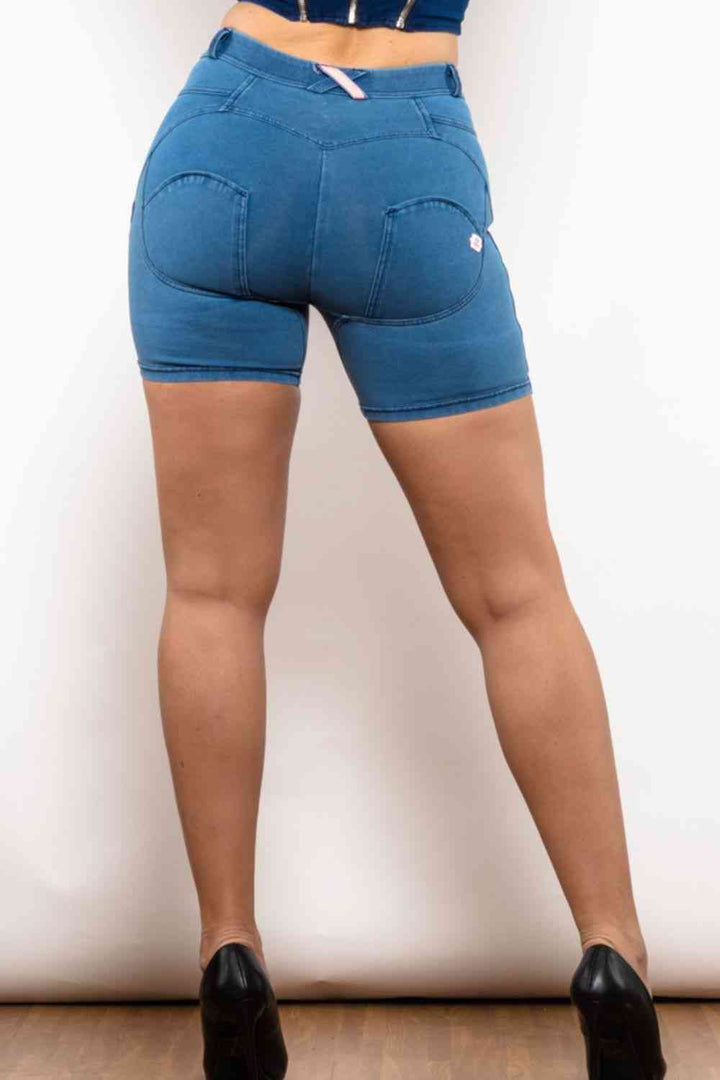 Full Size Side Stripe Buttoned Denim Shorts | 1mrk.com