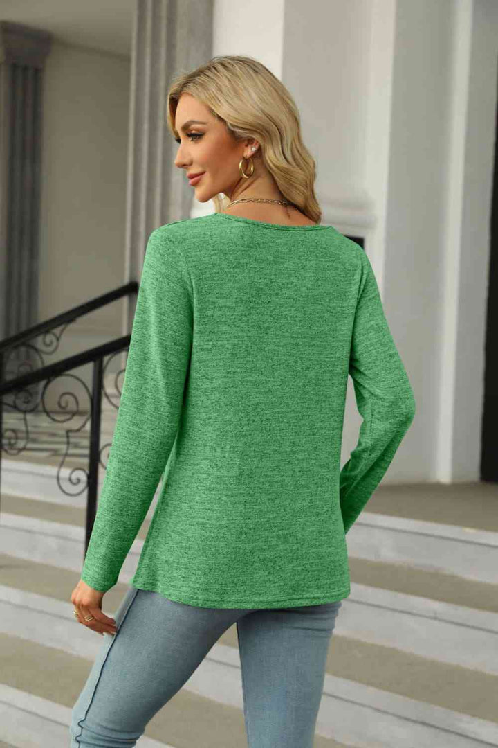 Square Neck Long Sleeve Slit T-Shirt | 1mrk.com