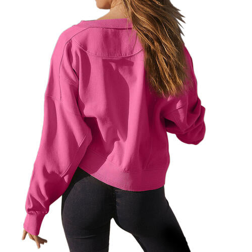 Round Neck Drop Shoulder Long Sleeve Sweatshirt |1mrk.com