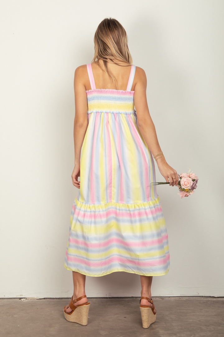 VERY J Striped Woven Smocked Midi Cami Dress | Trendsi