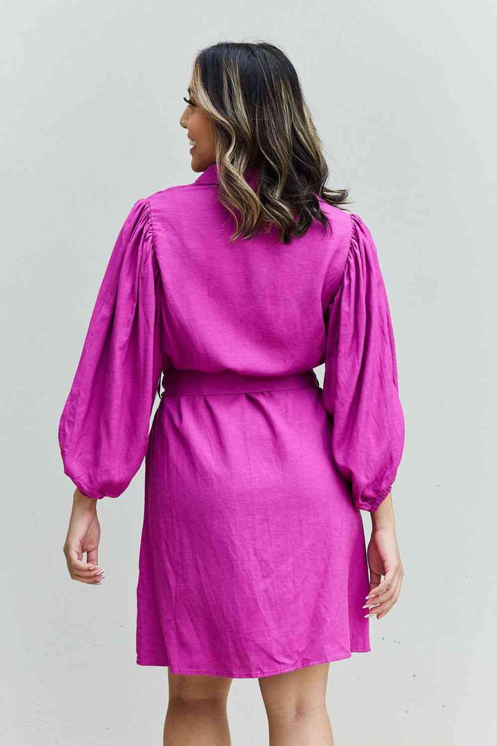 Jade By Jane Hello Darling Full Size Half Sleeve Belted Mini Dress in Magenta | 1mrk.com