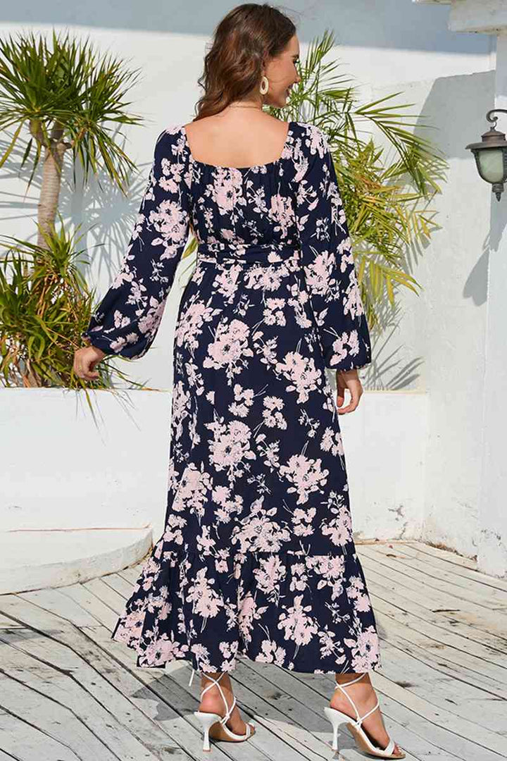 Floral Print V-Neck Long Sleeve Maxi Dress |1mrk.com