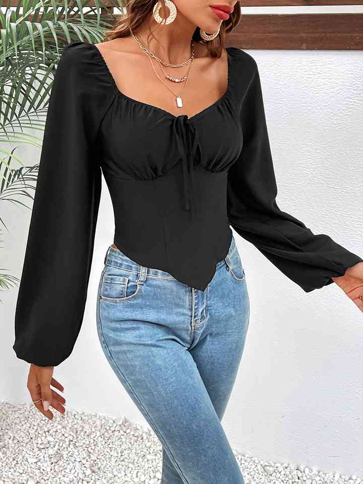 Raglan Sleeve Square Neck Blouse | 1mrk.com