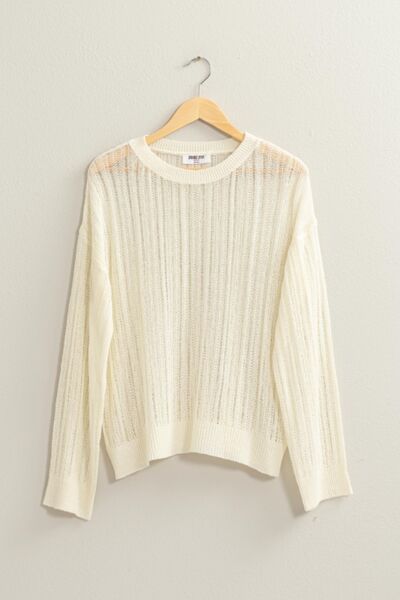 HYFVE Openwork Ribbed Trim Long Sleeve Knit Top |1mrk.com