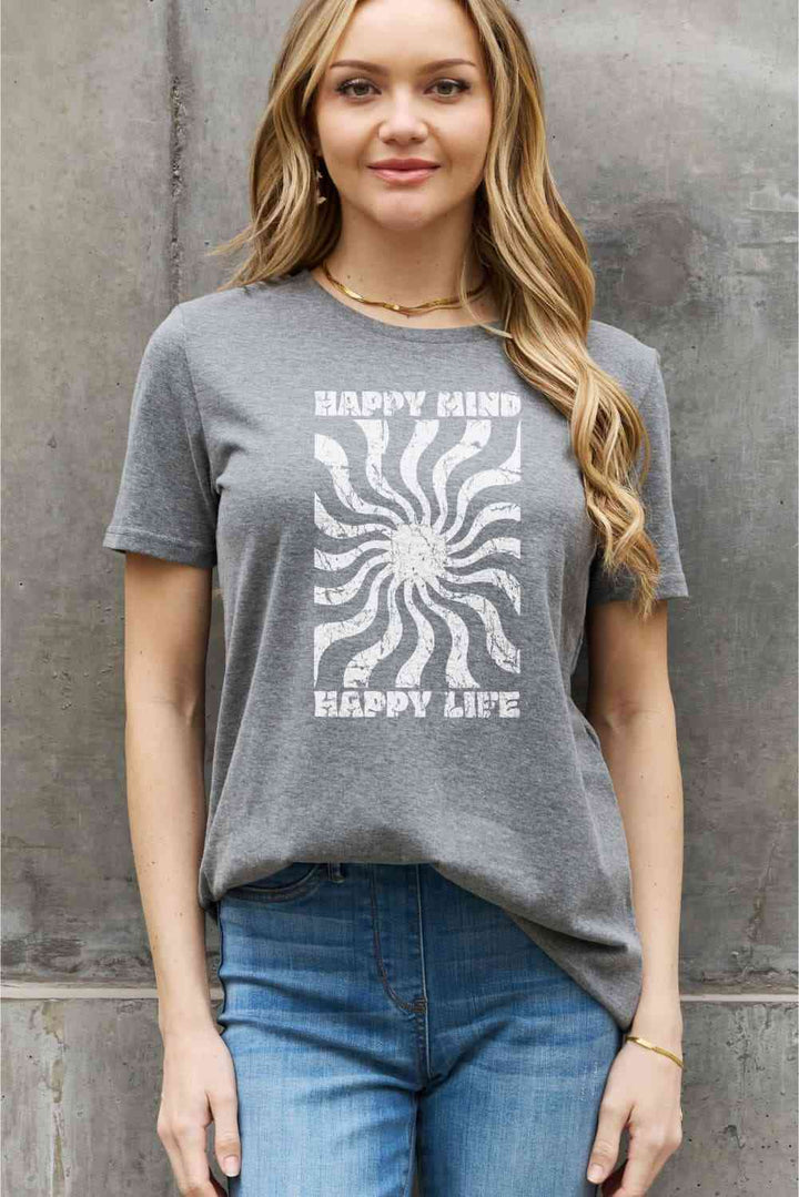 Simply Love Full Size HAPPY MIND HAPPY LIFE Graphic Cotton Tee | 1mrk.com