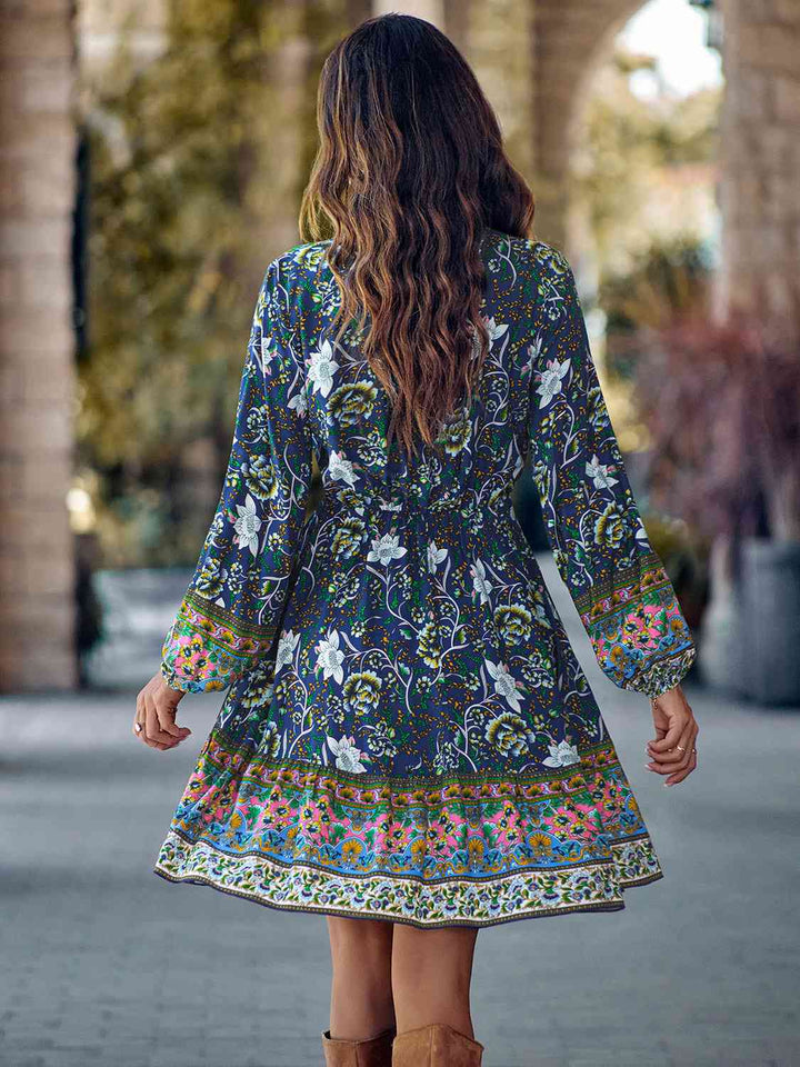 Bohemian V-Neck Long Sleeve Dress |1mrk.com