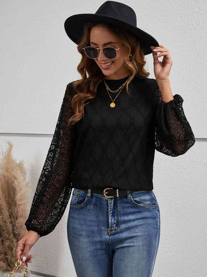 Round Neck Long Sleeve Blouse | 1mrk.com