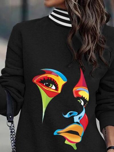 Printed Turtleneck Long Sleeve Mini Dress | 1mrk.com