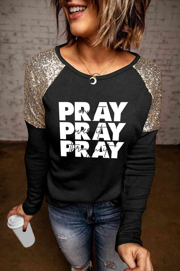 PRAY Graphic Sequin T-Shirt | 1mrk.com