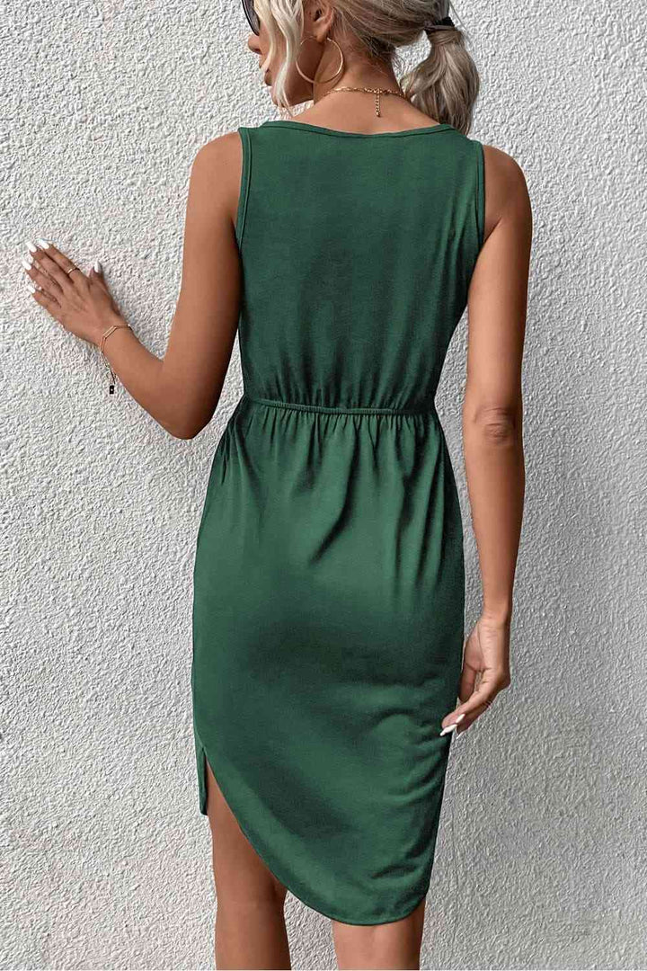 V-Neck Curved Hem Sleeveless Dress |1mrk.com