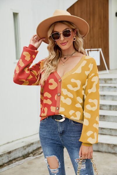 Leopard Button Up Dropped Shoulder Cardigan |1mrk.com