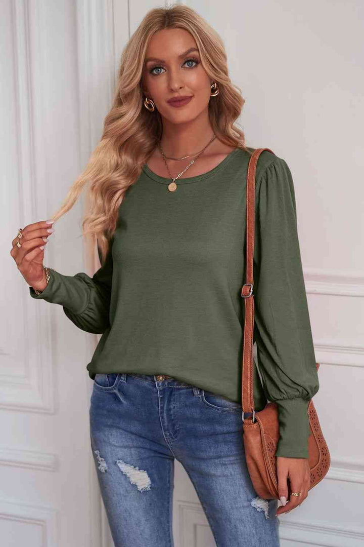 Round Neck Puff Sleeve T-Shirt | 1mrk.com