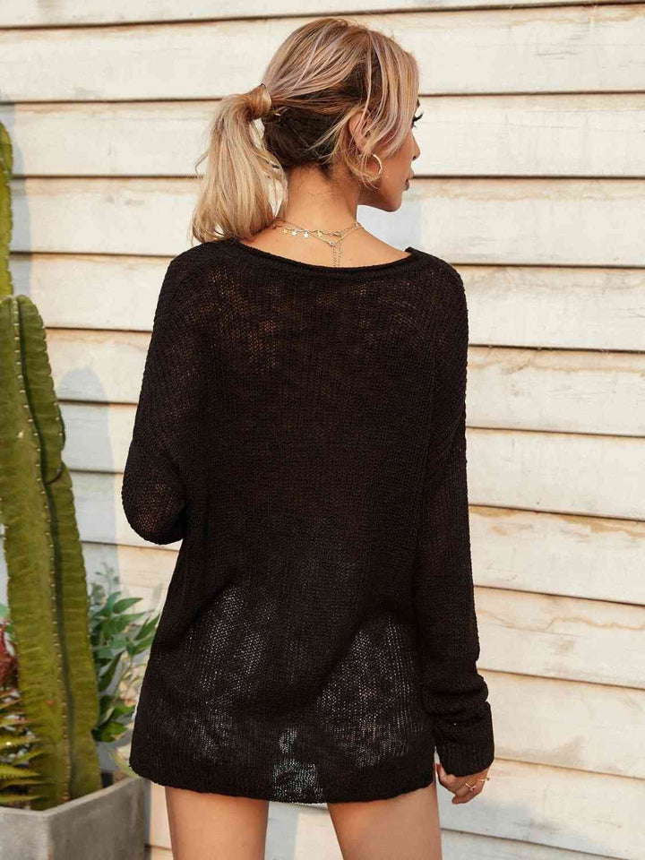 Notched Neck Slit Knit Top | 1mrk.com