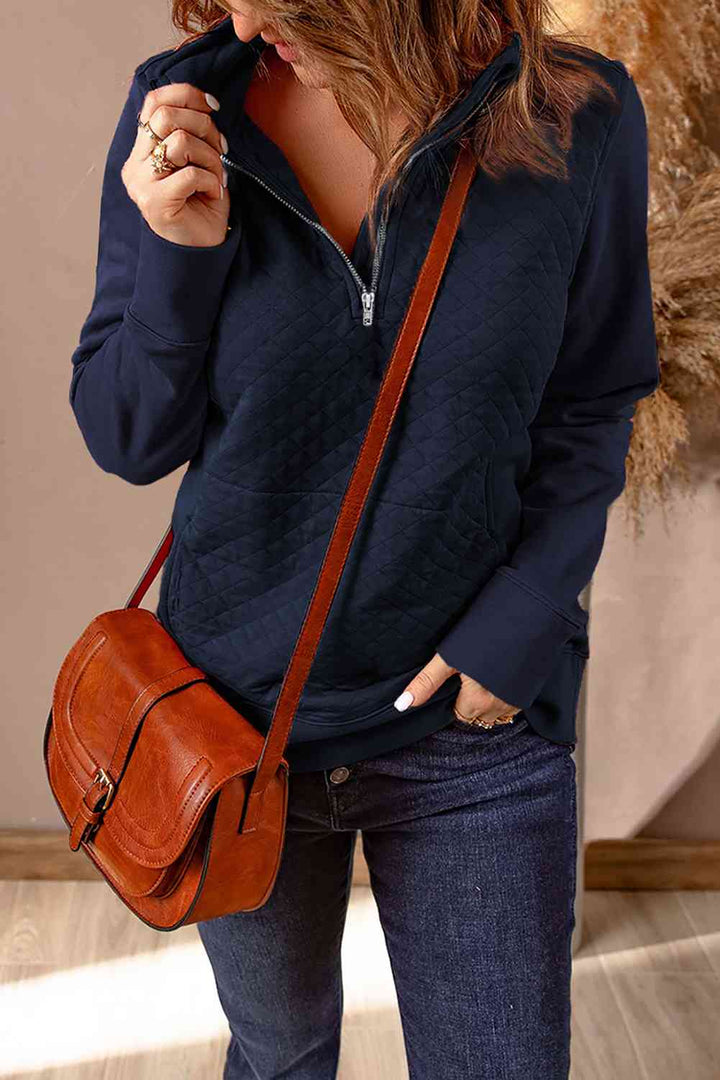 Quarter-Zip Quilted Sweatshirt with Kangaroo Pocket |1mrk.com