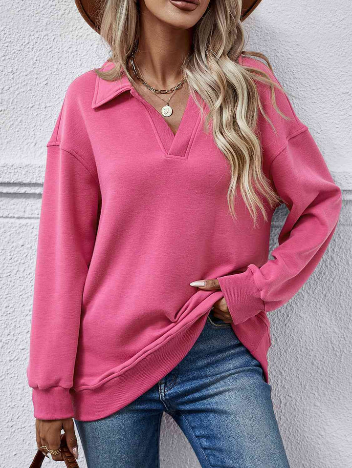 Collared Neck Dropped Shoulder Sweatshirt |1mrk.com