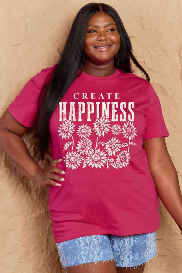 Simply Love Full Size CREATE HAPPINESS Graphic Cotton T-Shirt | 1mrk.com