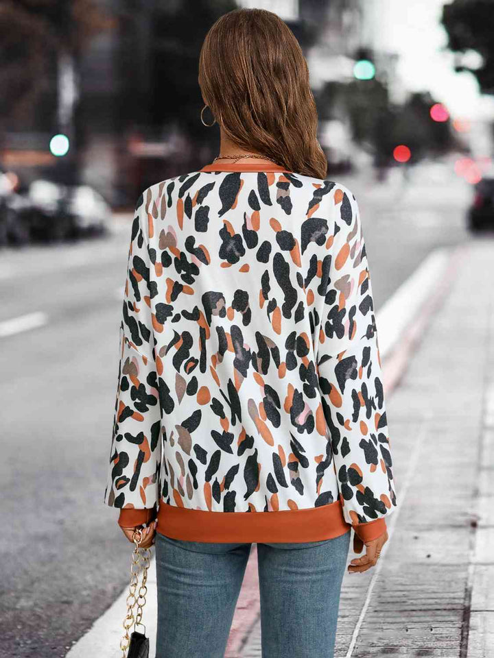 Leopard Round Neck Drop Shoulder Sweatshirt | 1mrk.com