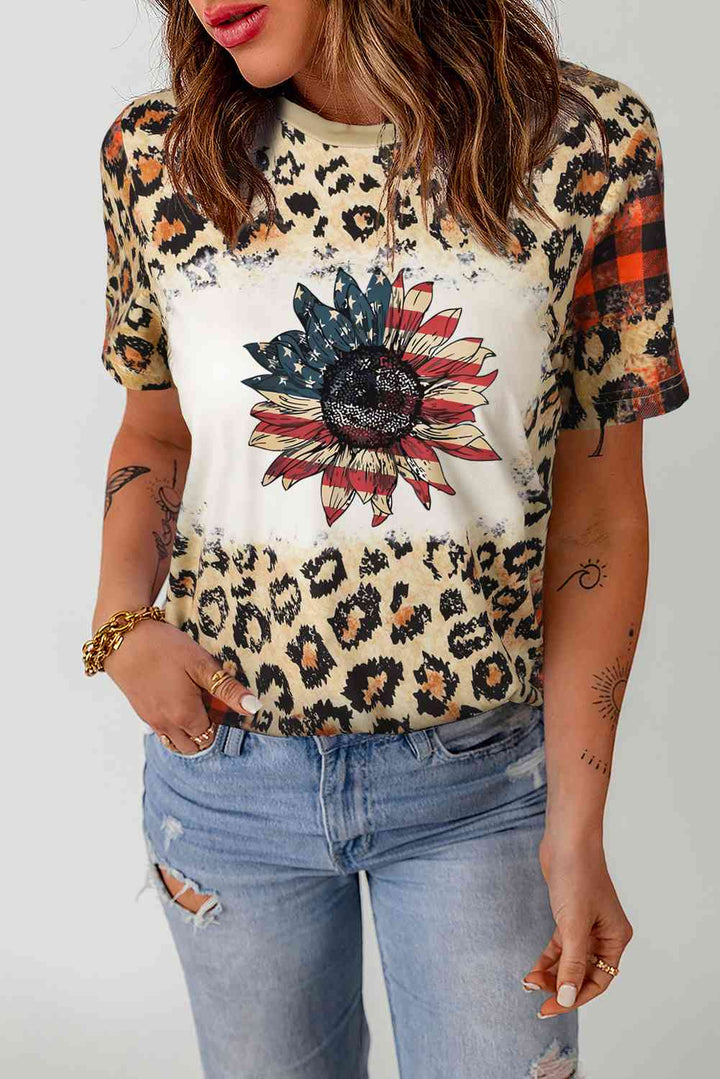 Leopard Plaid Floral Tee Shirt | 1mrk.com