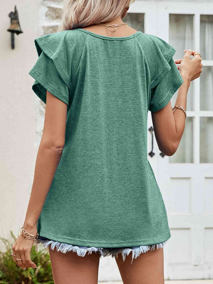 Layered Flutter Sleeve V-Neck Top | 1mrk.com