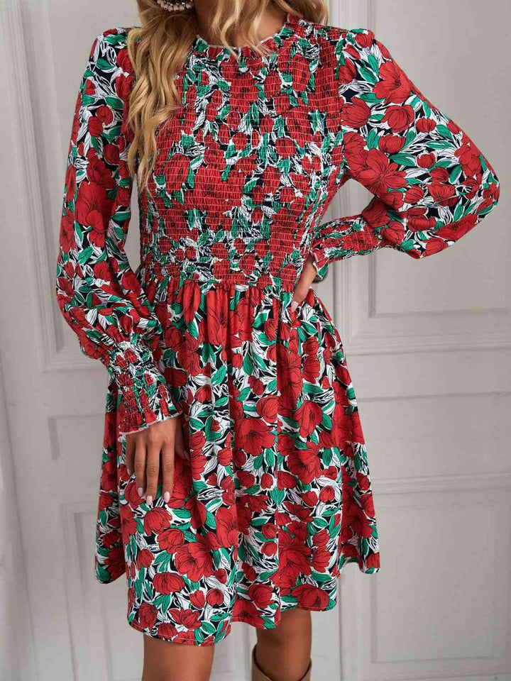 Printed Puff Sleeve Smocked Dress |1mrk.com