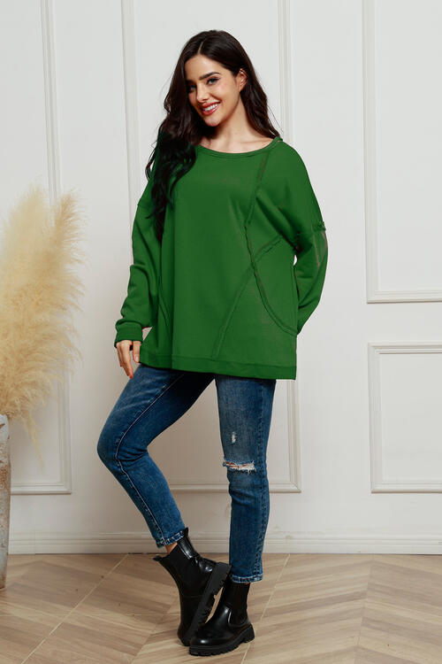 Round Neck Exposed Seam Sweatshirt |1mrk.com