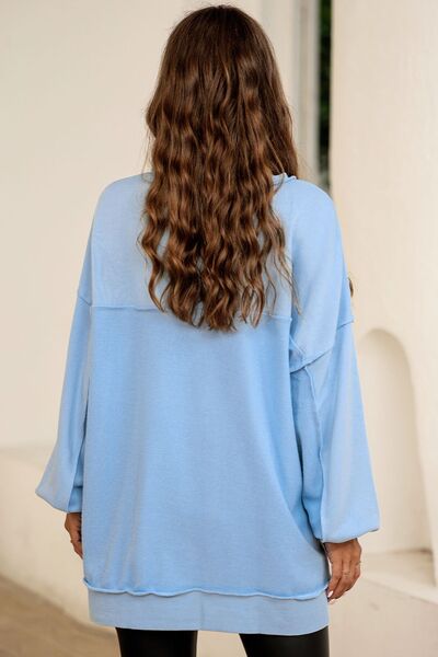 Buttoned Dropped Shoulder Sweatshirt |1mrk.com