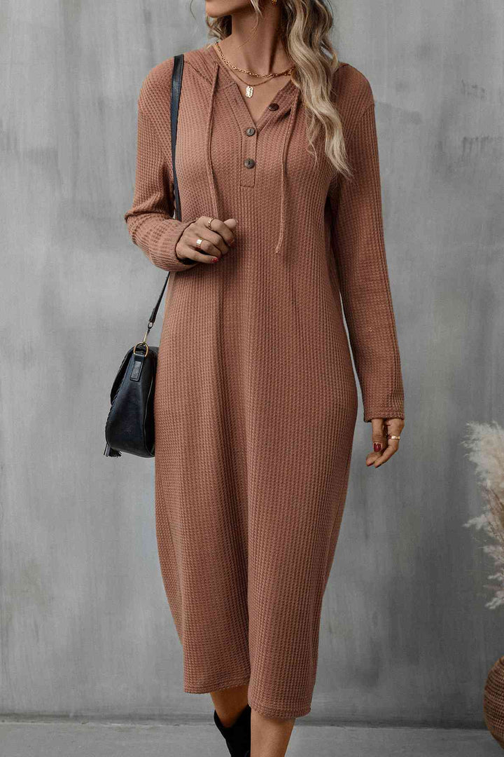 Buttoned Long Sleeve Hooded Dress | 1mrk.com