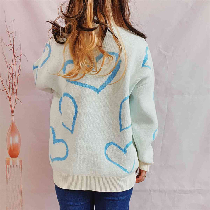 Heart Pattern Long Sleeve Sweater |1mrk.com