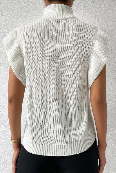 Cable-Knit Turtleneck Cap Sleeve Sweater | Trendsi