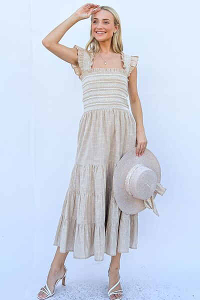And The Why Linen Striped Ruffle Dress | Trendsi