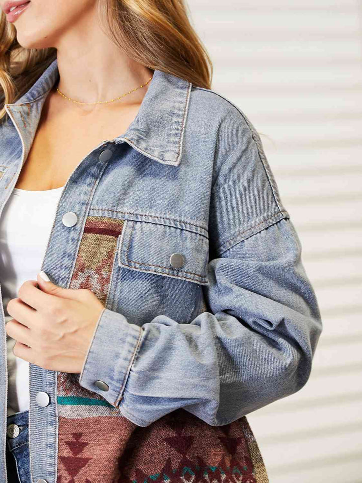 Collared Neck Dropped Shoulder Denim Jacket | 1mrk.com