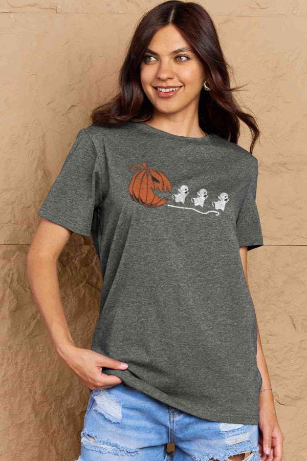 Simply Love Full Size Jack-O'-Lantern Graphic Cotton T-Shirt | 1mrk.com