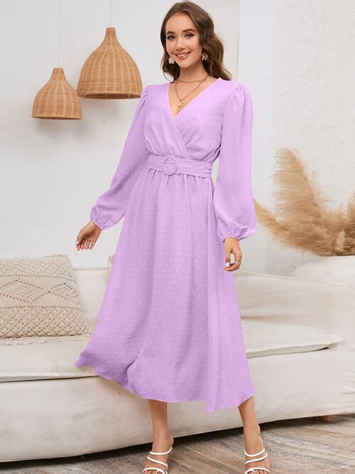 Surplice Balloon Sleeve Dress |1mrk.com