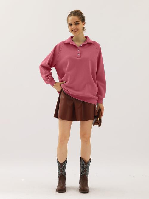 Ninexis Full Size Quarter-Button Collared Sweatshirt |1mrk.com