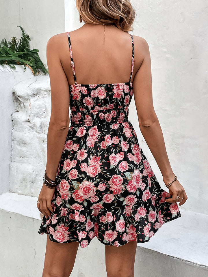 Tied Rose Print Spaghetti Strap Dress | Trendsi