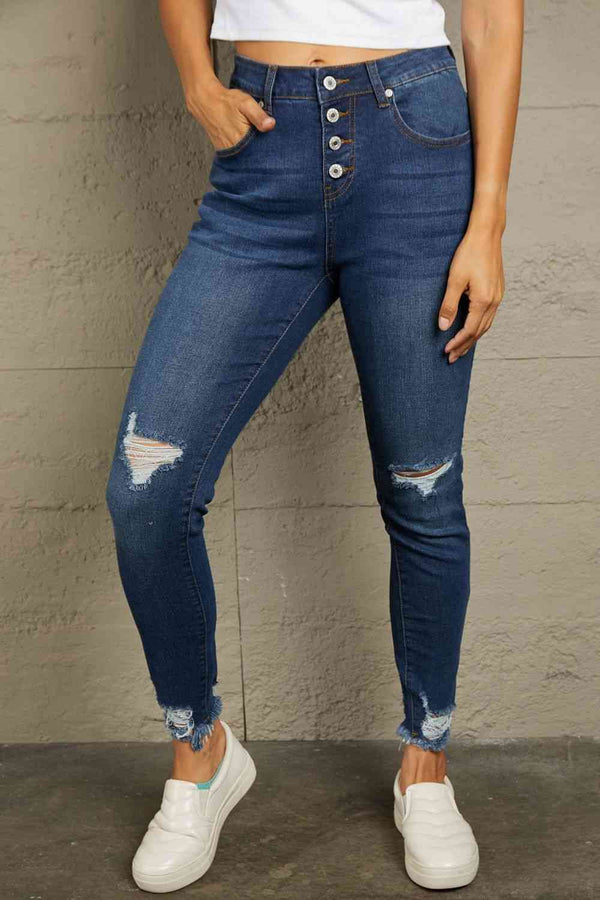 Baeful Distressed Button Fly Skinny Jeans | 1mrk.com