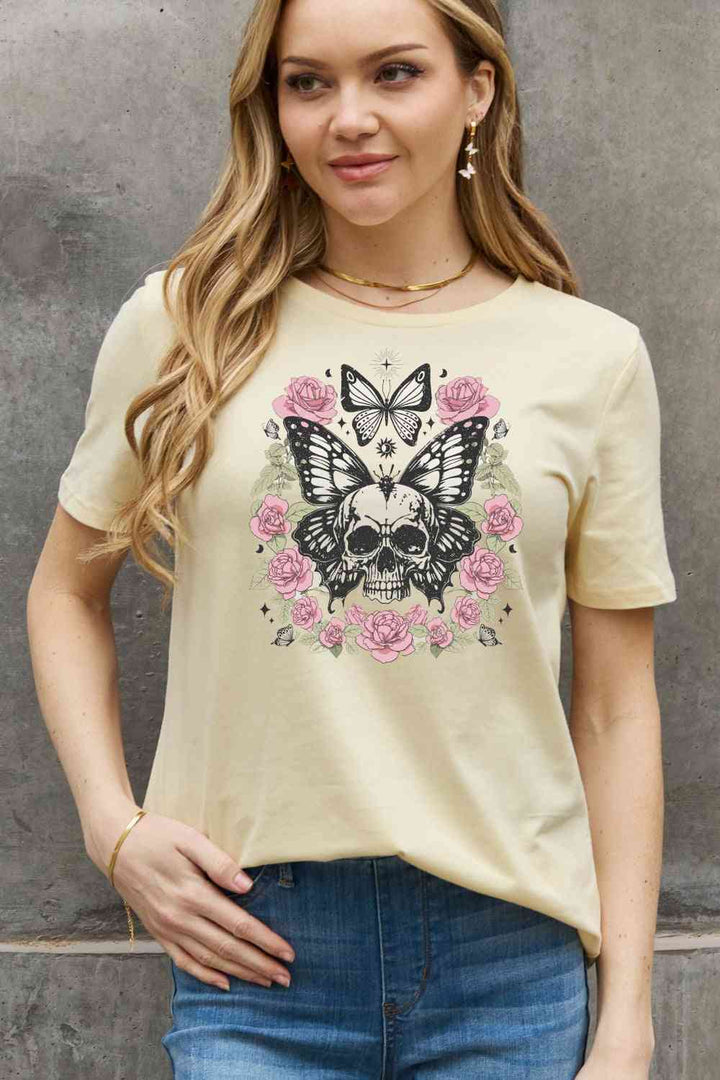 Simply Love Simply Love Full Size Skull & Butterfly Graphic Cotton Tee | 1mrk.com