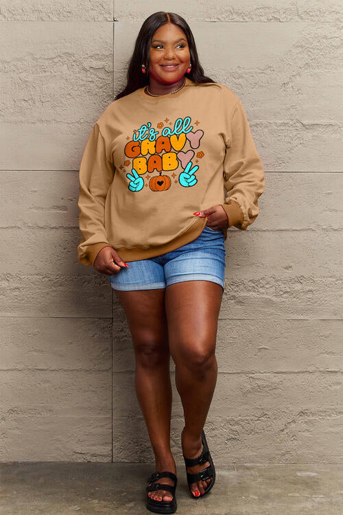 Simply Love Full Size IT'S ALL GRAVY BABY Long Sleeve Sweatshirt |1mrk.com