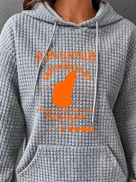 Full Size Graphic Textured Hoodie with Pocket | 1mrk.com