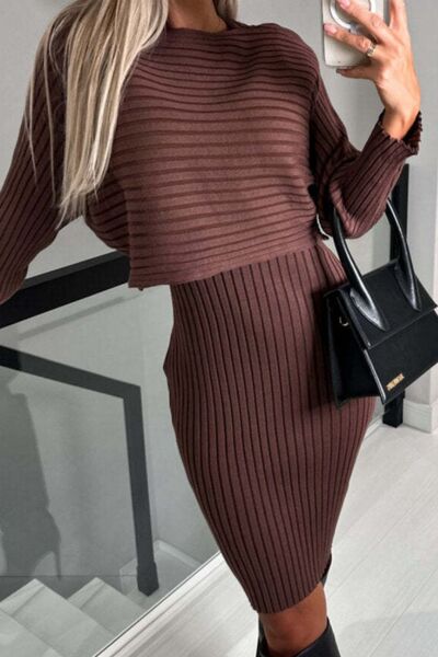 Ribbed Round Neck Top and Cami Dress Sweater Set | Trendsi